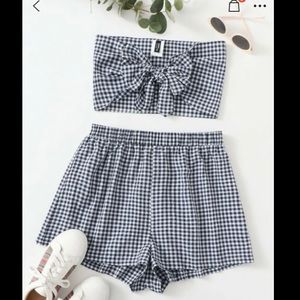 Blue Gingham Two Piece Set